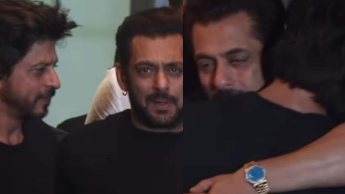 Salman Khan gives a tight hug to Shah Rukh Khan as the latter ...