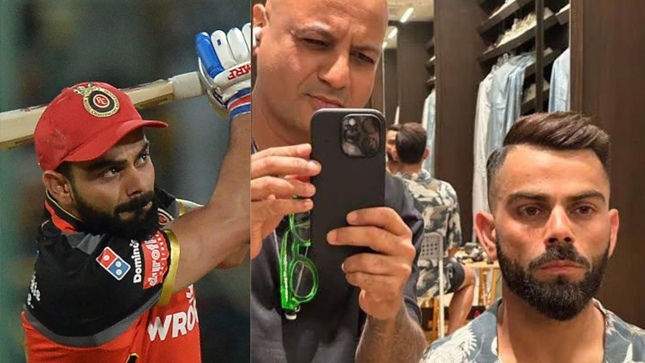 6559 virat kohli shows off his new hairstyle done by aalim hakim during rcb vs mi match