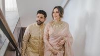 Farhan Akhtar and Shibani Dandekar embrace each other after exchanging vows at their civil wedding
