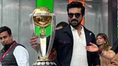 Ram Charan poses with ICC World Cup 2023 Trophy in Melbourne; cricket fans say, 'Bhai lekar aaja' Thumbnail