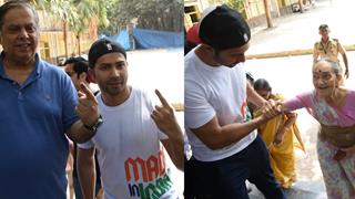 Varun Dhawan HELPS Old Woman, ARRIVES with Dad to VOTE