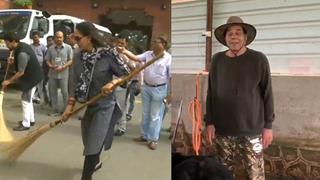 Dharmendra reacts to Hema Malini's viral broom act!