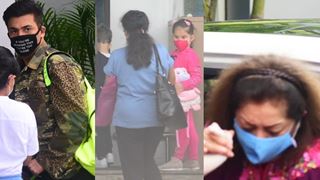 Karan Johar Leaves Town with Twins Yash- Roohi and Mom Hiroo Johar from Private Airport
