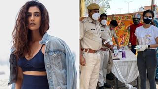 Pics: Aakanksha Singh offers buttermilk and water to cops on Covid duty in Jaipur 