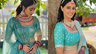 GHKPM actors Ayesha Singh and Aishwarya Sharma get the blue outfit and pink jewelry combination right