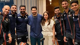 Varun shares a 'Dhawan supremacy' moment as he bumps into Shikhar Dhawan; poses with Indian cricket team