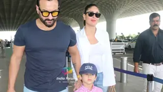 Saif  Ali Khan, Kareena and Taimur pose in style as the family head for a vacation Thumbnail
