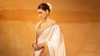 Kriti Sanon looks regal in a statement white saree for 'Adipurush' trailer launch - Pics