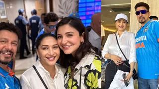 Madhuri Dixit cheers for team India at Wankhede Stadium; strikes poses with Anushka, Rajinikanth & others