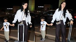 Natasa Stankovic jets off from the bay with son Agastya; the little one shies away from the paps - WATCH thumbnail