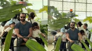 Saif Ali Khan takes up 'papa duties' sitting between Taimur & Jeh in the airport buggy - PICS thumbnail