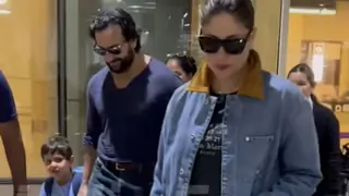 Saif Ali Khan takes on daddy duties, guiding Taimur and Jeh at the airport, Kareena walks in style; WATCH Thumbnail