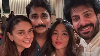 Karan Veer Mehra and Chum Darang pose with Aditi Rao Hydari, Siddharth and Huma Qureshi Thumbnail