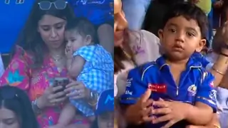 Rohit Sharma's son Ahaan looks cutely at cameras, Agastya Pandya, Angad Bumrah; babies day out at MI vs LSG