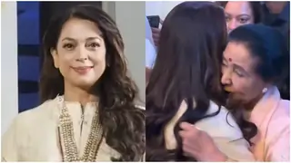 Juhi Chawla's respectful gesture of touching Asha Bhosle's feet wins netizens hearts; WATCH