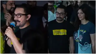 Aamir Khan delights fans with his surprise visit with GF Gauri Spratt at Sitaare Zameen Par screening