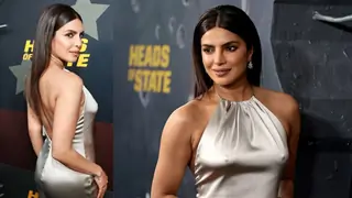 Priyanka Chopra's slinky silver dress with a cheeky little nipple show from Heads of State premiere is buzzing