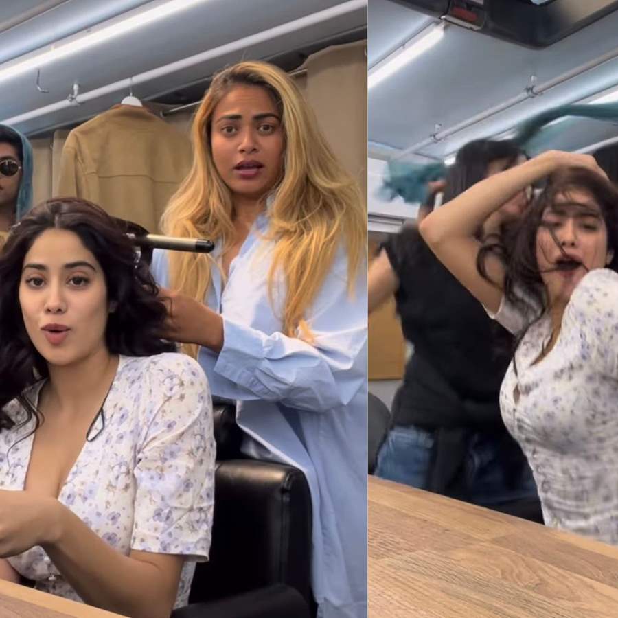 Janhvi Kapoor gets all goofy with her hair & makeup team vibing on 'Mor  Mor' song from ...