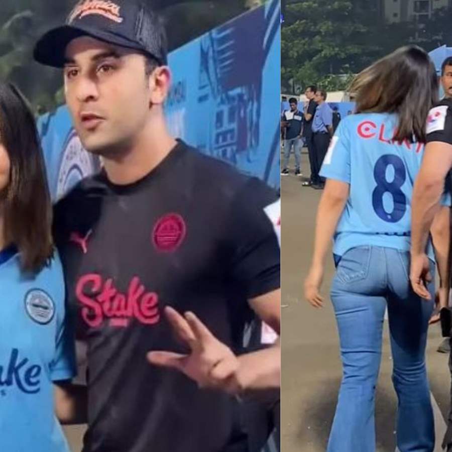 Amid ED summons, Ranbir Kapoor watches football match with Alia Bhatt,  couple sports matching '8' jersey. Watch