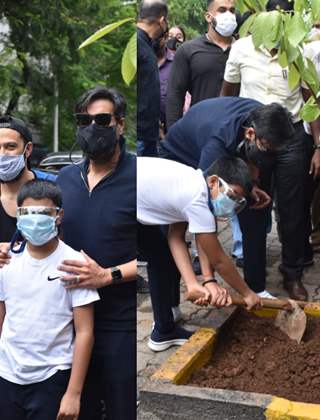 Ajay Devgn and son Yug at a tree plantation drive in Juhu, Mumbai!