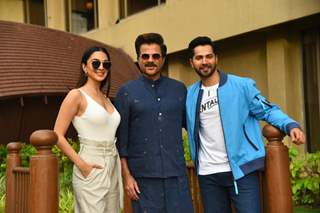 Anil Kapoor, Varun Dhawan and Kiara Advani poses to paparazzi for promoting their upcoming film JugJugg Jeeyo in the city 