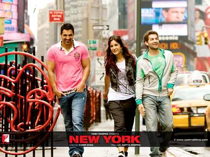 John Abraham, Katrina Kaif and  Neil Nitin walking on the footpath