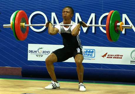 The winner of  first Gold medal of the 19th Commonwealth Games, Nigeria's Augustina Nkem, at the 48-kg category womens weightlifting event ,  in New Delhi