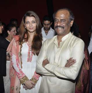 Aishwarya Rai and Rajinikanth at Robot premiere at PVR