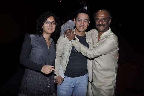 Kiran, Aamir and Rajinikanth at Robot premiere at PVR