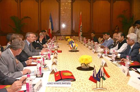 Food Processing Industries Minister Subodh Kant Sahai with Bruno Le Maire, Minister for Food, Agriculture and Fisheries, France, at a delegation talks in New Delhi on Thursday