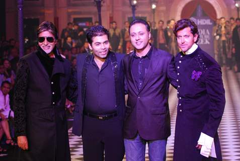 Amitabh Bachchan, Karan Johar and Hrithik Roshan at HDIL India Couture Week 2010 Day 2