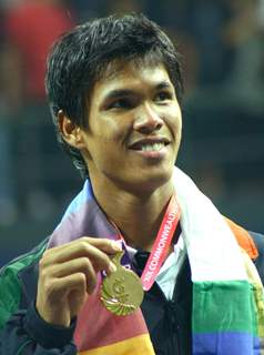 Somdev Devvarman  after winning his final match against Australia's Greg Jones at the 19 th Commonwealth Games,in New Delhi on Sunday
