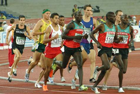 Silas Kiplagat (R) of Kenya during the Men's 1500 Metres Final at the 19th Commonwealth Games in New Delhi on Tue 12 Oct 2010