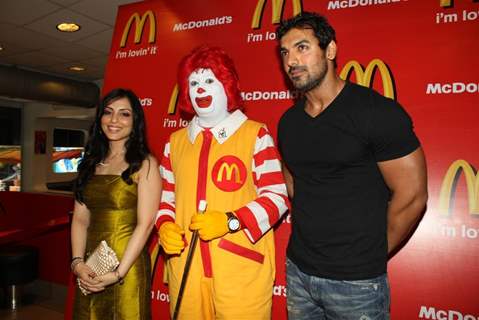 John and Pakhi at McDonalds to promote Jhoothi Hi Sahi at Andheri, Mumbai