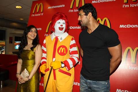 John and Pakhi at McDonalds to promote Jhoothi Hi Sahi at Andheri, Mumbai