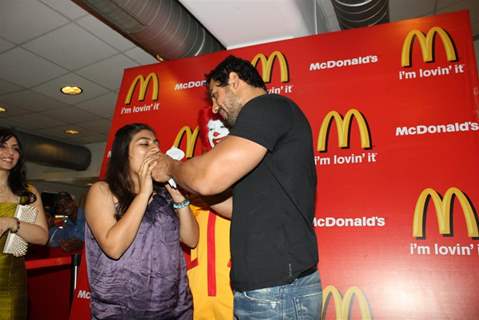 John and Pakhi at McDonalds to promote Jhoothi Hi Sahi at Andheri, Mumbai