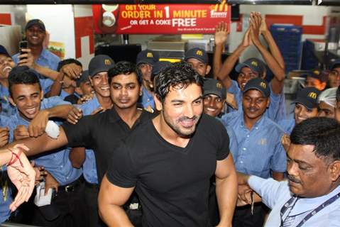 John at McDonalds to promote Jhoothi Hi Sahi at Andheri, Mumbai