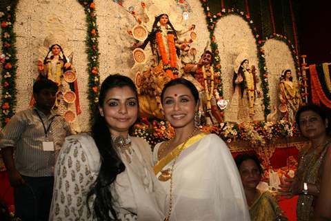 Rani Mukherjee and Vaibhavi Merchant attend a Durga Puja event