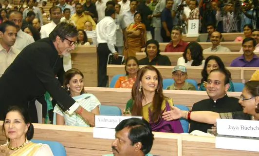 Amitabh Bachchan with family members after receiving the Best Actor award for Paa at the 57th National Films Awards, in New Delhi on Friday 22 Oct 2010