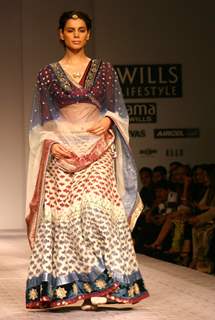 A model showcasing a designer Anju Modi's  creation at the Wills Lifestyle India Fashion Week-Spring summer 2011,in New Delhi on Sunday