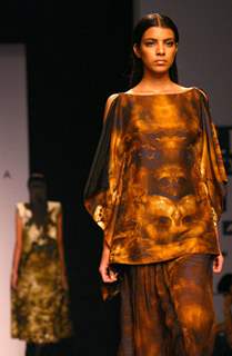 A model showcasing a designer Prashant Verma's creation at the Wills Lifestyle India Fashion Week-Spring summer 2011,in New Delhi on Monday