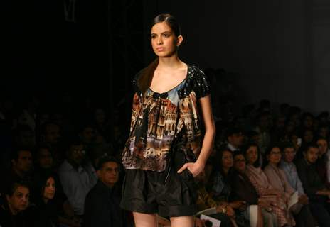 A model showcasing a designers Vineet Bahl's creation at the Wills Lifestyle India Fashion Week-Spring summer 2011, in New Delhi on Monday