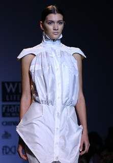 A model showcasing a designer Arjun's creation at the Wills Lifestyle India Fashion Week-Spring summer 2011, in New Delhi on Monday