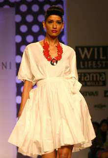 A model showcasing a designer Ashish N Soni's creation at the Wills Lifestyle India Fashion Week-Spring summer 2011, in New Delhi on Monday