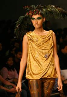 A model showcasing a designer Sanchita's creation at the Wills Lifestyle India Fashion Week-Spring summer 2011, in New Delhi on Monday