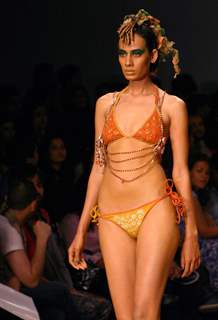 A model showcasing a designer Sanchita's creation at the Wills Lifestyle India Fashion Week-Spring summer 2011, in New Delhi on Monday