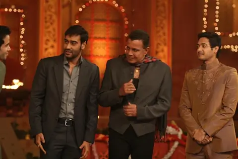 Cast of Movie Golmaal 3 and Mithun on the sets of Colors Diwali show
