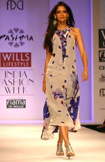 A model showcasing a designer Pashma's creation at the Wills Lifestyle India Fashion Week-Spring summer 2011, in New Delhi on Tuesday 26 Oct 2010