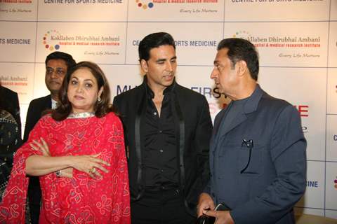 Gulshan Grover, Tina Ambani and Akshay Kumar at Dhirubai Ambani Hospital to Launch Centre for Sport