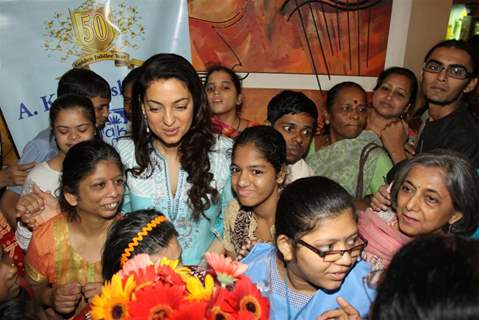 Juhi Chawala at the  Special screening of the Ramayana - The Epic for intellectually impaired children at Roxcy Cinema , Mumbai